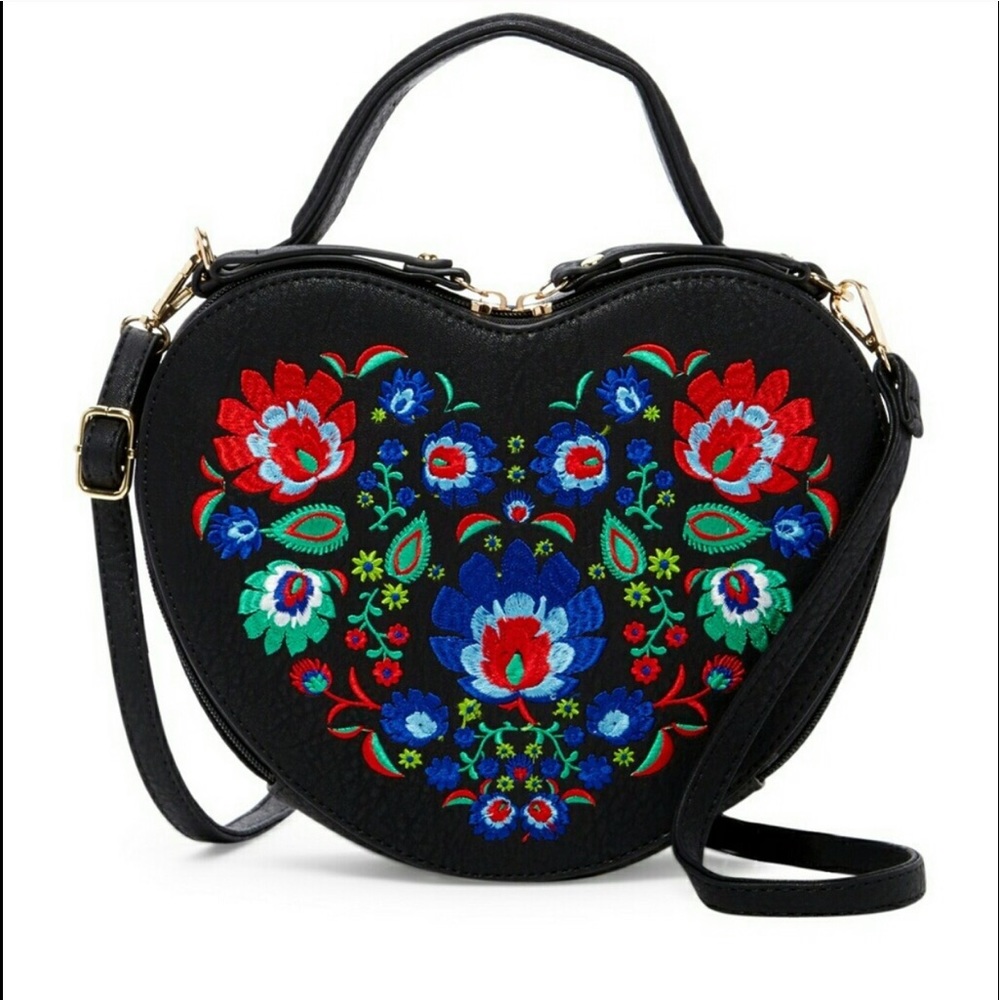 Pink Haley embroidered heart shaped crossbody!